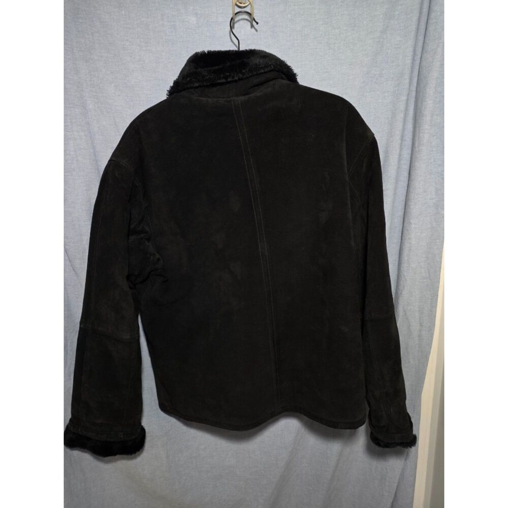 Vintage Middlebrook Park Black Genuine Suede Leather Jacket Faux Fur Trim Medium - Picture 2 of 6